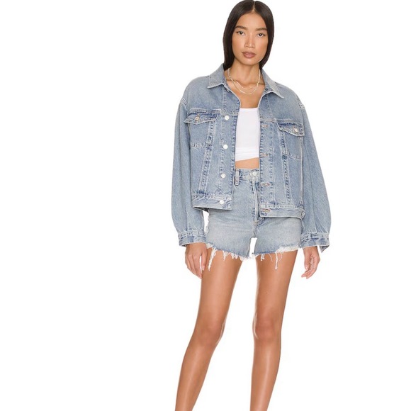 Agolde Pants - Agolde Dee Vintage High Rise Blue Denim Distressed Shorts Button Fly Size 28 EUC